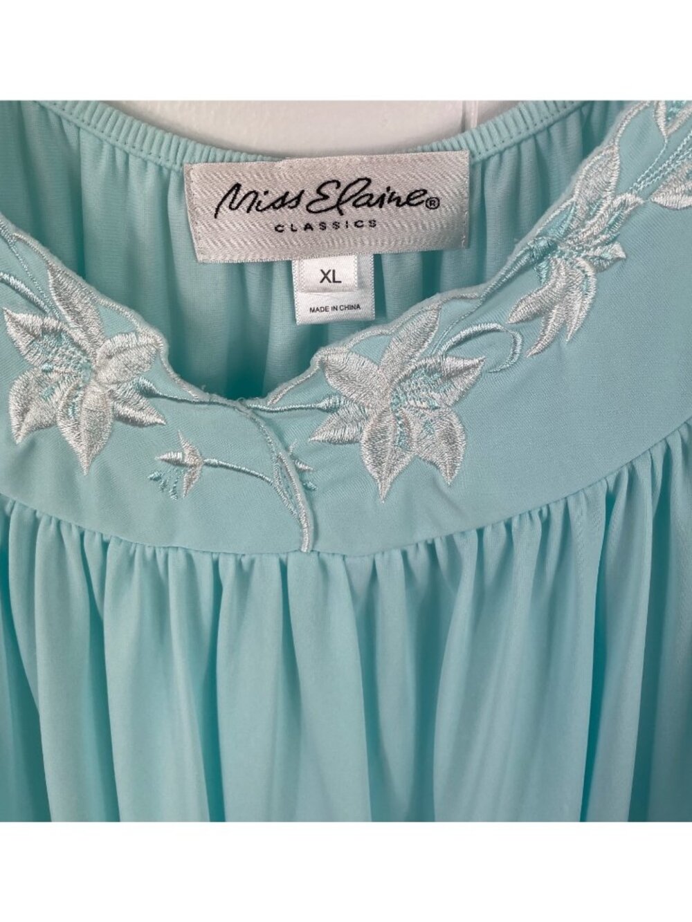 Miss Elaine Classics Aqua Flutter Sleeve Nylon Nightgown XL - Picture 4 of 7